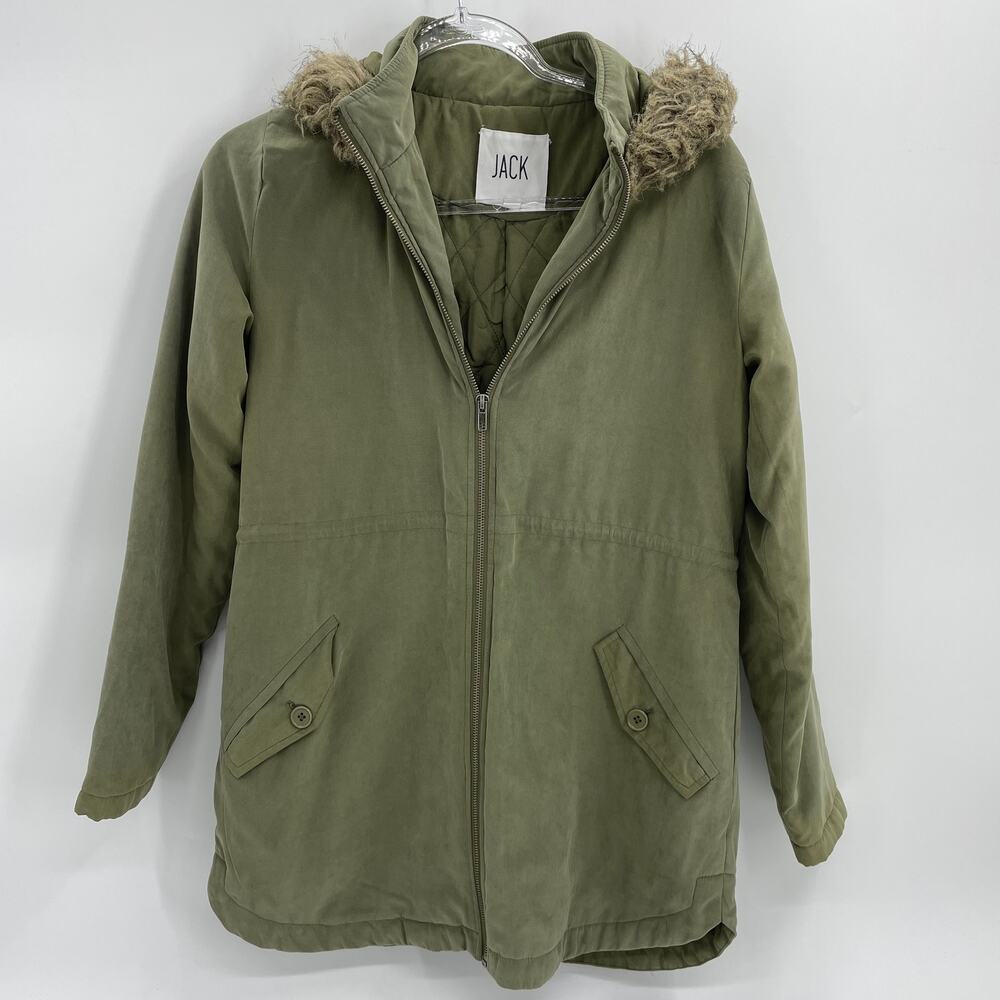 JACK by BB Dakota Womens Ashland Coat Size S Army Green Hooded Mid Length Jacket